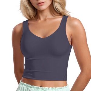 Alo Women's Slate Gray V-Neck Crop Tank Top